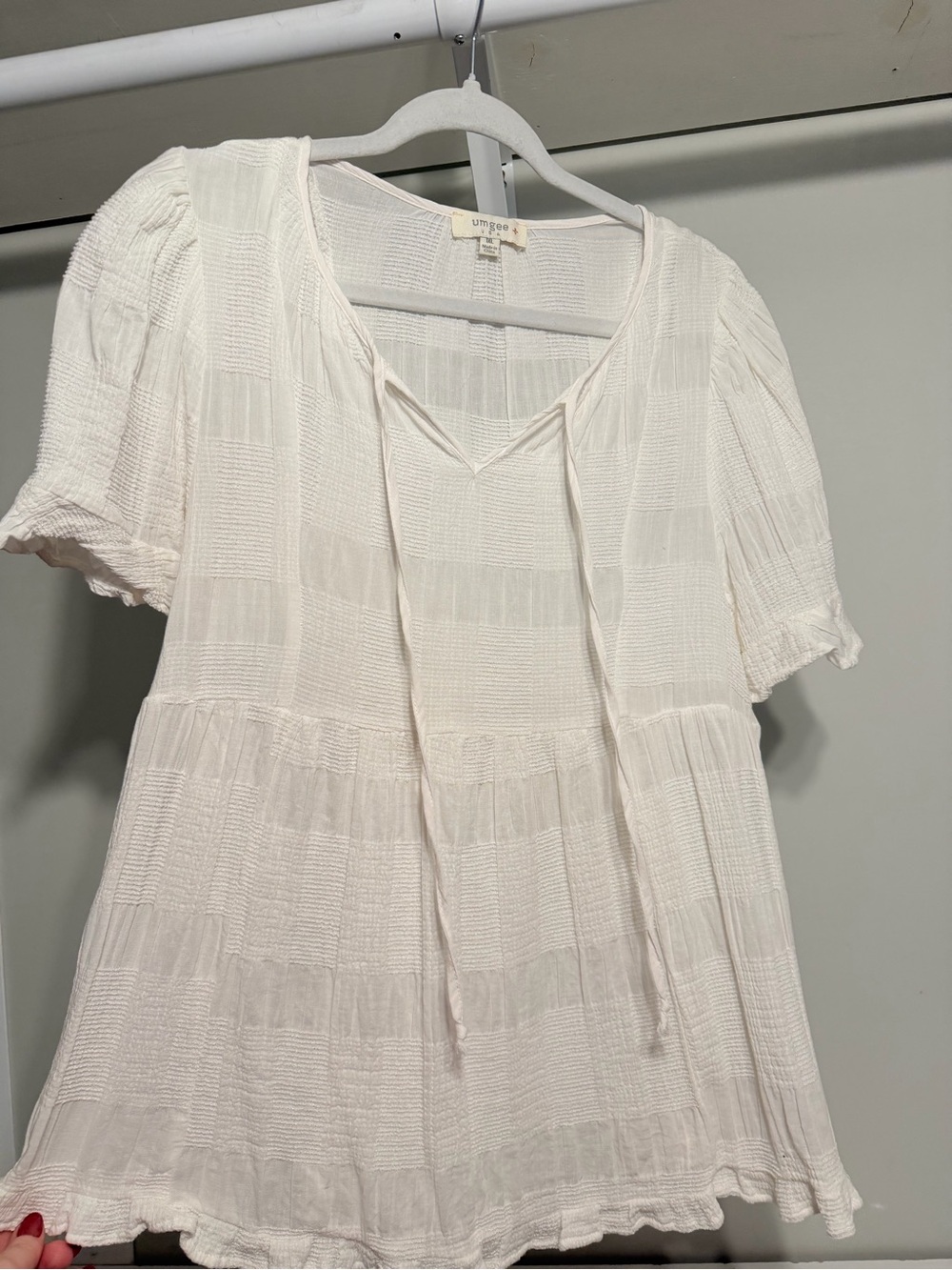 Umgee Cream Textured Tie-Front Peasant Top